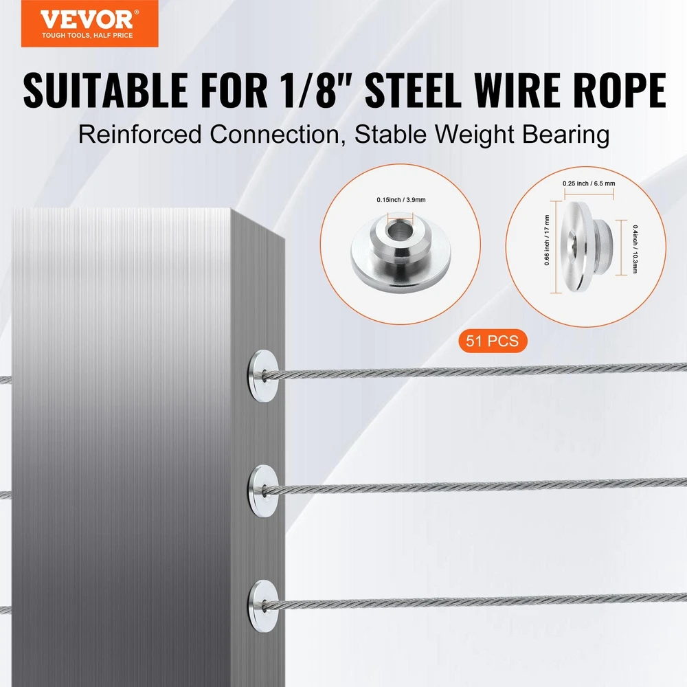 VEVOR 51 dalių kabelių turėklų komplektas 3.2mm