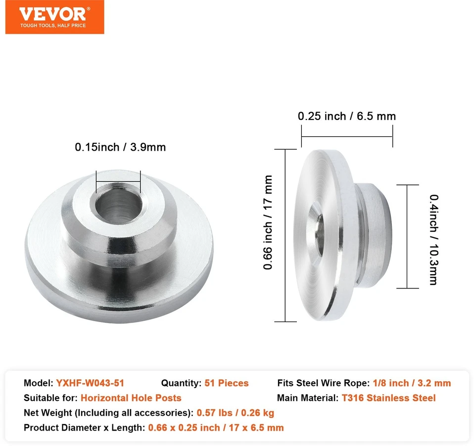 VEVOR 51 dalių kabelių turėklų komplektas 3.2mm