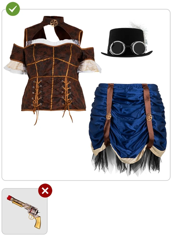 Trumpas Steampunk kostiumas moterims