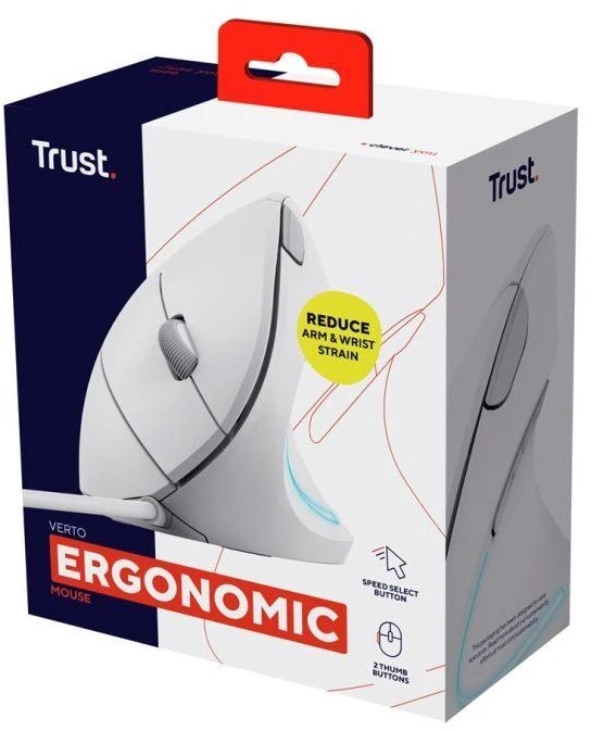 TRUST Verto ERGO vertikali ergonomiška balta pelė