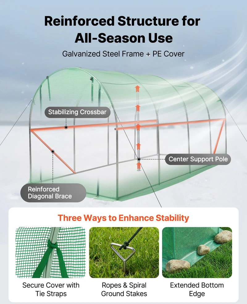VEVOR Šiltnamis tunelio tipo 4.48x1.97x1.97 m su laistymo sistema