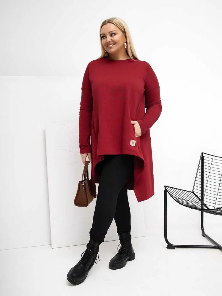 Tunika moterims bordo spalvos plus size fasono