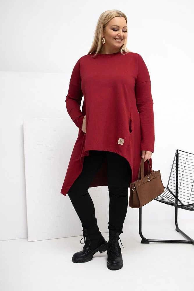 Tunika moterims bordo spalvos plus size fasono