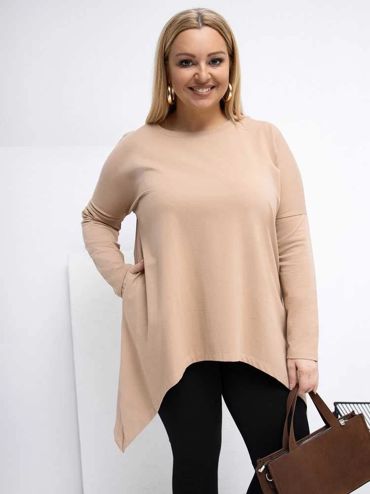 Tunika moterims plus size tamsiai smėlio spalvos