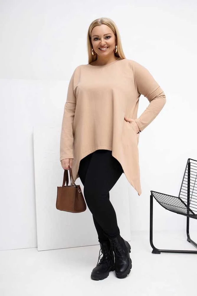 Tunika moterims plus size tamsiai smėlio spalvos