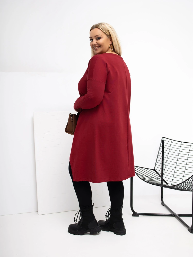 Tunika moterims bordo spalvos plus size fasono