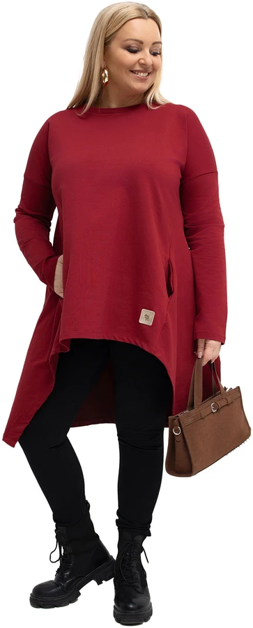Tunika moterims bordo spalvos plus size fasono