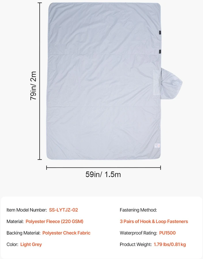 VEVOR Nešiojama šilta lauko antklodė 2 m x 1.5 m