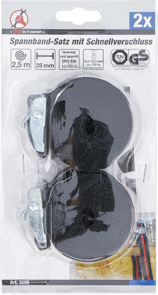 BGS Tvirtinimo diržų rinkinys su greito užrakinimo mechanizmu | 2,5 m × 25 mm | 2 vnt. (3599)