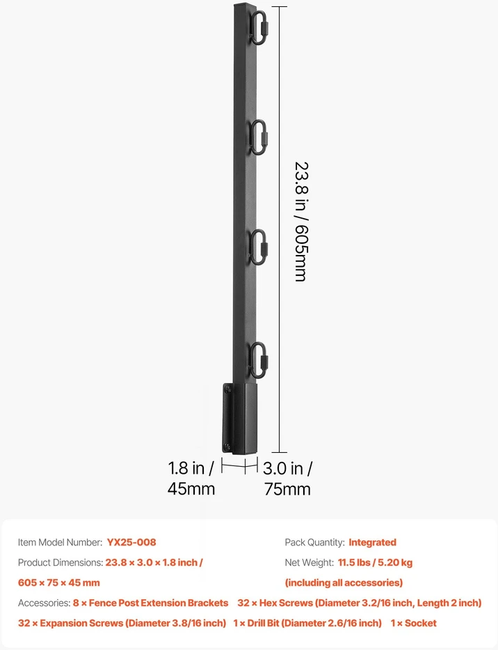 Vevor Tvoros praplėtimo rinkinys, 8 vnt, 60,5 cm