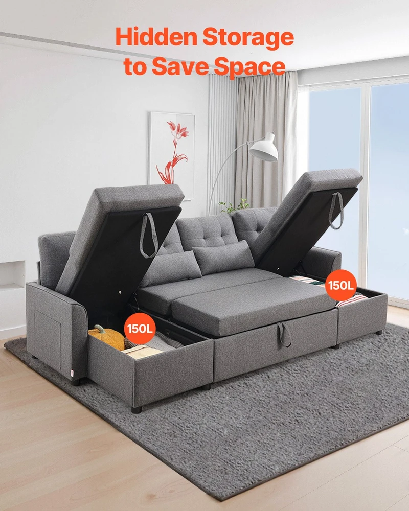 VEVOR U formos 6 vietų miegamoji sofa pilka