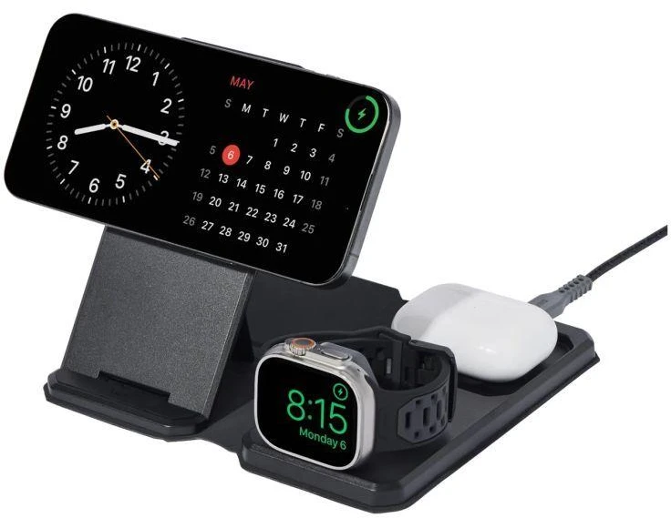 Urban Armor Gear UAG 3in1 kelioninis įkroviklis 15W, suderinamas su „MagSafe“, laidai, kištukai ir organizatorius pridedami (juoda)