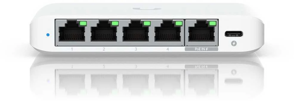 Šakotuvas UBIQUITI COMPACT, 5 PRIESTŲ 2,5G JUNGIKLIS, GALIMAS MAITINTI SU POE ARBA USB-C ADAPTERIU.