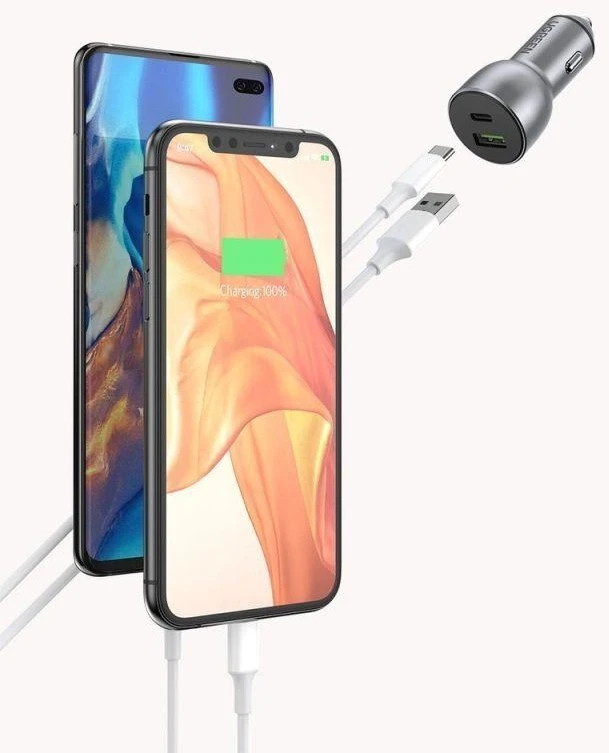Automobilinis įkroviklis Ugreen CD213 USB-C/USB-A 36W pilkas