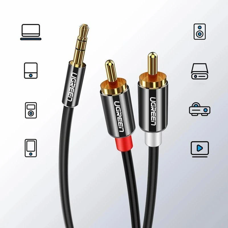 Lizdas iki 2RCA kabelis UGREEN AV116 3.5mm (Cinch) 5m (juodas)