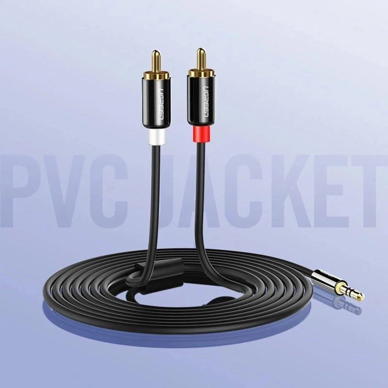 Lizdas iki 2RCA kabelis UGREEN AV116 3.5mm (Cinch) 5m (juodas)