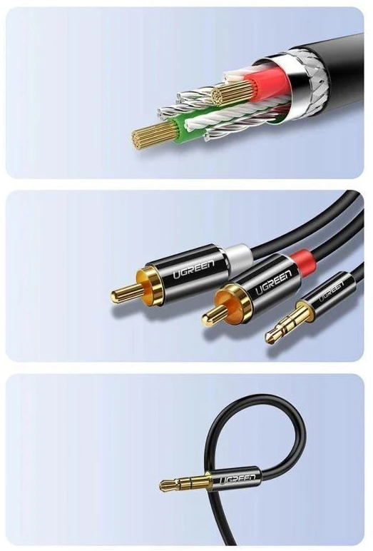 Lizdas iki 2RCA kabelis UGREEN AV116 3.5mm (Cinch) 5m (juodas)
