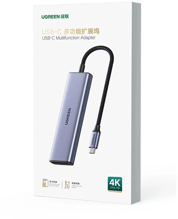 Adapteris HUB UGREEN CM511 USB-C prie HDMI, 3x USB-A 3.0, SD/TF
