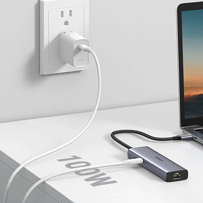 Adapterio šakotuvas UGREEN, USB-C iki 2x USB 3.0, HDMI, RJ45, SD/TF