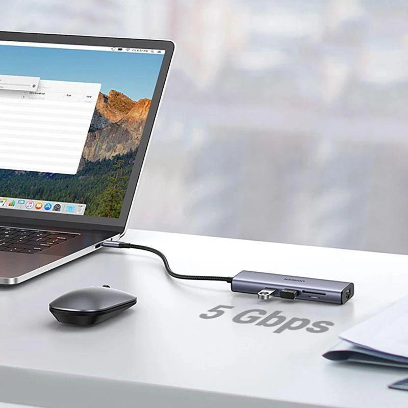Adapterio šakotuvas UGREEN, USB-C iki 2x USB 3.0, HDMI, RJ45, SD/TF