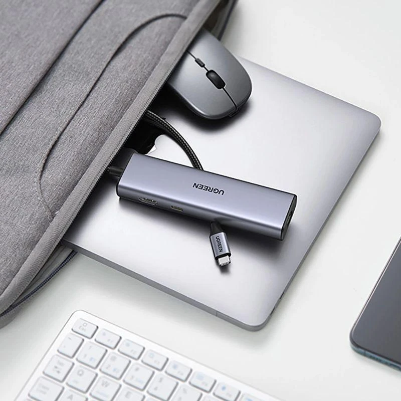 Adapterio šakotuvas UGREEN, USB-C iki 2x USB 3.0, HDMI, RJ45, SD/TF