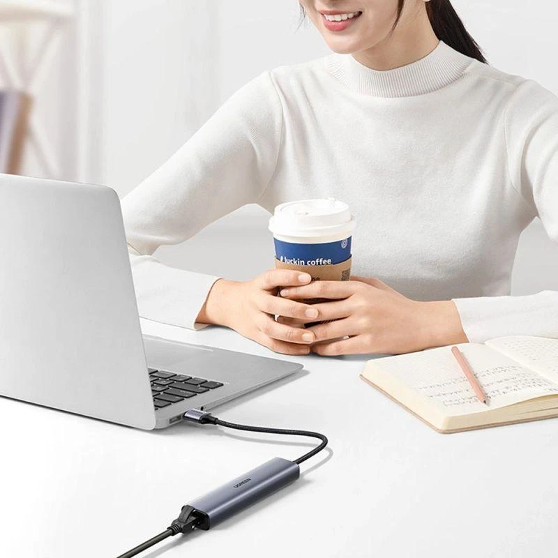 Ugreen daugiafunkcis USB 3.0 adapteris-HUB: 3x USB / Ethernet RJ-45 / USB Type-C PD, pilkas (CM475)