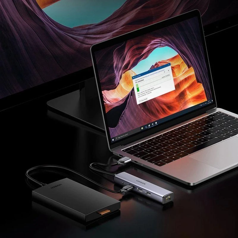 Ugreen daugiafunkcis USB 3.0 adapteris-HUB: 3x USB / Ethernet RJ-45 / USB Type-C PD, pilkas (CM475)