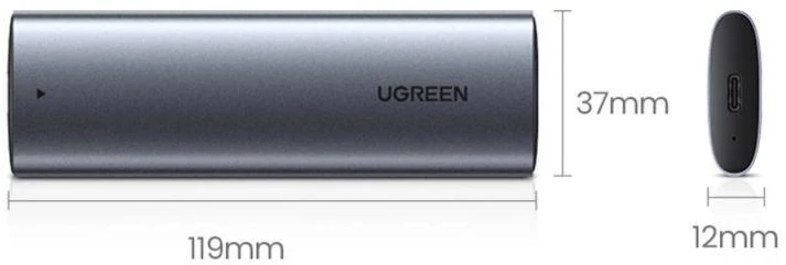 Ugreen Išorinis korpusas SSD M.2 NGFF SATA 3.0 5Gbps (USB-C lizdas), pilkas