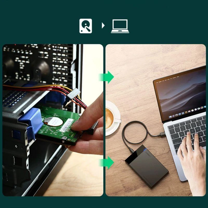 2.5 colio išorinis HDD / SSD korpusas UGREEN US221, SATA 3.0, USB-C, 50 cm (juodas)