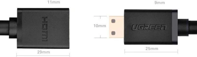 iLike UGREEN 20137 Mini HDMI adapteris į HDMI, 22cm - Juodas