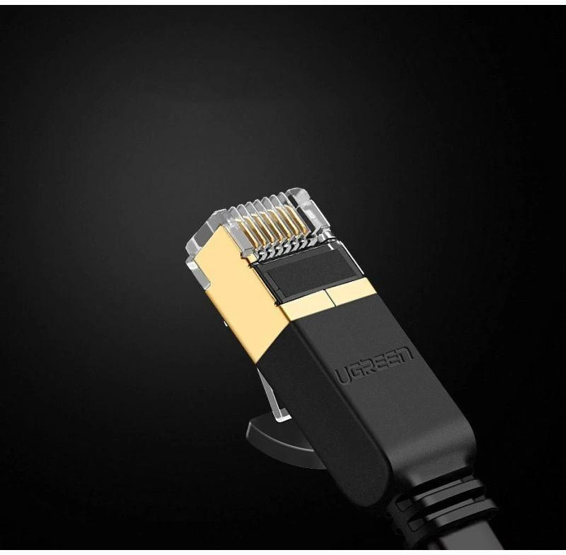 Plokščias tinklo kabelis UGREEN NW106 Ethernet RJ45, Cat.7, STP, 10m (juodas)