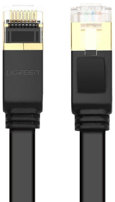 Plokščias tinklo kabelis UGREEN NW106 Ethernet RJ45, Cat.7, STP, 10m (juodas)