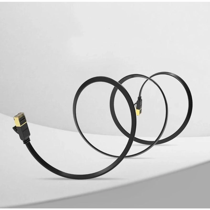 Plokščias tinklo kabelis UGREEN NW106 Ethernet RJ45, Cat.7, STP, 10m (juodas)