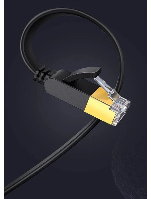 Plokščias tinklo kabelis UGREEN NW106 Ethernet RJ45, Cat.7, STP, 10m (juodas)