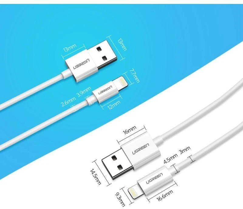 UGREEN nikeliuotas USB - Lightning laidas MFi 1m