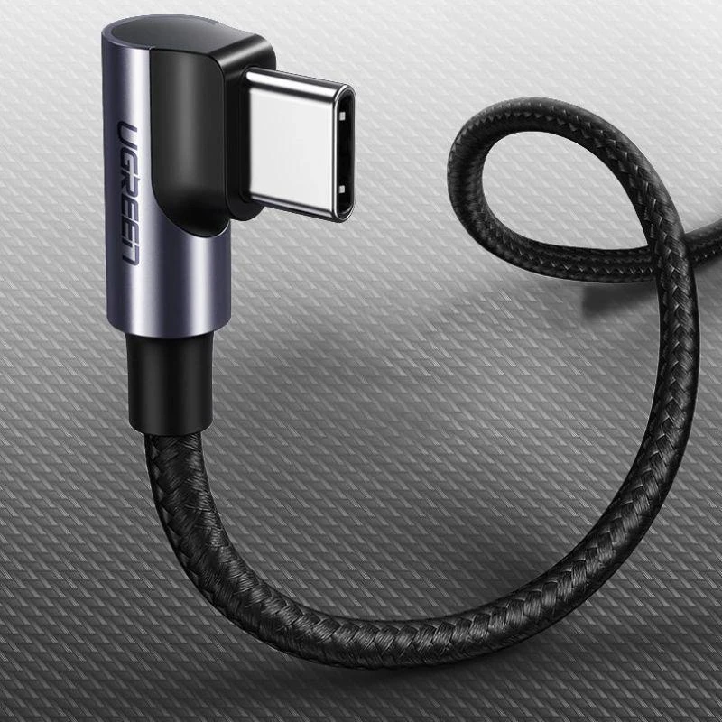 Ausinės Ugreen US255 50125 USB-C (tiesus) / USB-C (kampinis) PD QC laidas 60W 3A 2m - pilkas
