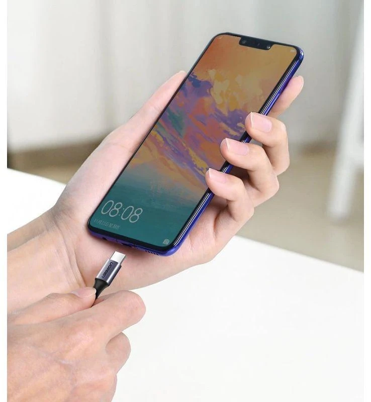 Ausinės Ugreen US255 50125 USB-C (tiesus) / USB-C (kampinis) PD QC laidas 60W 3A 2m - pilkas