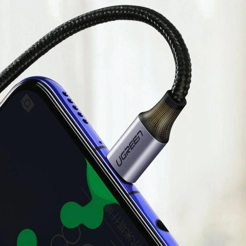 Ausinės Ugreen US255 50125 USB-C (tiesus) / USB-C (kampinis) PD QC laidas 60W 3A 2m - pilkas
