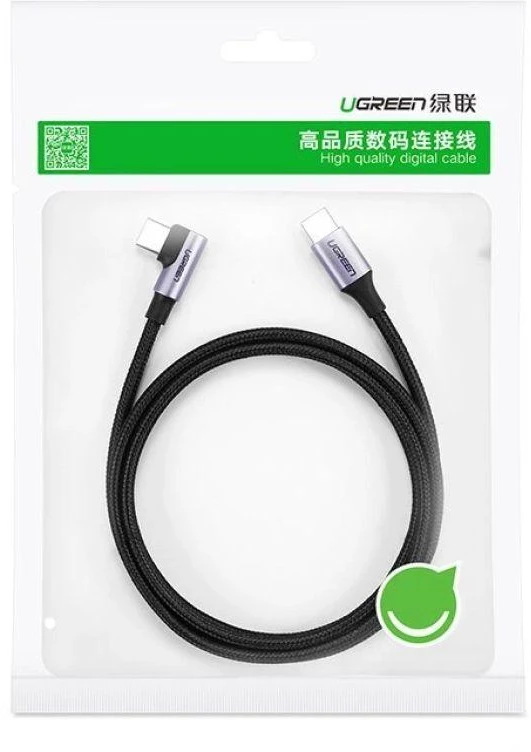 Ausinės Ugreen US255 50125 USB-C (tiesus) / USB-C (kampinis) PD QC laidas 60W 3A 2m - pilkas