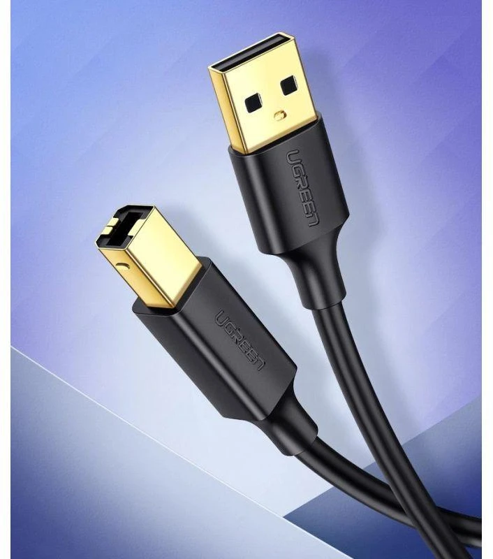 USB 2.0 AB spausdintuvo kabelis UGREEN US135, paauksuotas, 1.5 m (juodas)