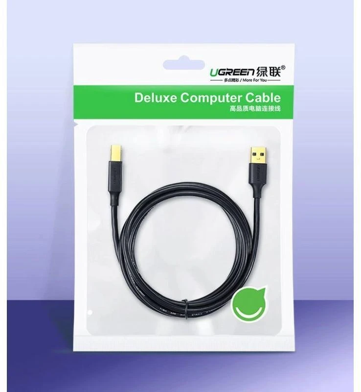 USB 2.0 AB spausdintuvo kabelis UGREEN US135, paauksuotas, 1.5 m (juodas)