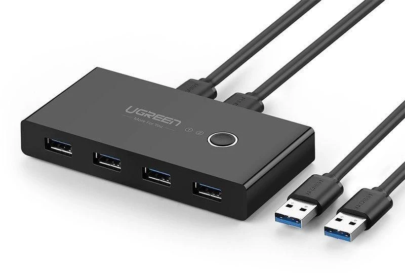 Ausinės Ugreen USB jungiklių centras 4x USB 3.2 Gen 1 USB perskirstytojas dviem kompiuteriams juodas (US216 30768)