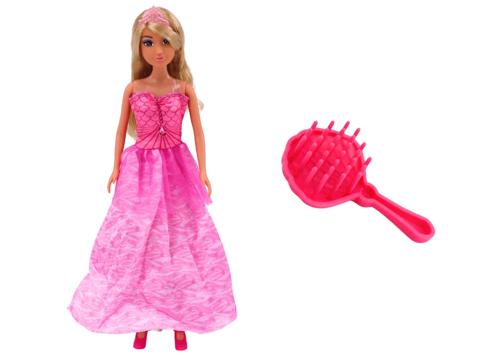 Lean Toys Anlily undinėlė princesė lėlė su rožine suknele ir šepečiu