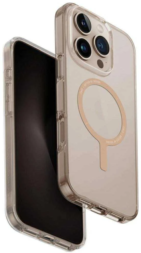 Uniq Clario Magclick įkrovimo dėklas, skirtas iPhone 16 Pro – skaidrus auksinis