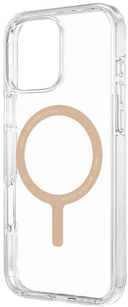 Uniq Clario Magclick įkrovimo dėklas, skirtas iPhone 16 Pro – skaidrus auksinis