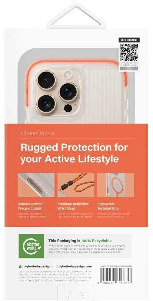 Uniq Combat Active Magclick įkrovimo dėklas, skirtas iPhone 16 Pro - Oranžinis