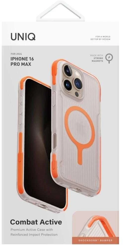 „Uniq Combat Active Magclick“ įkrovimo dėklas, skirtas „iPhone 16 Pro Max“ – oranžinis