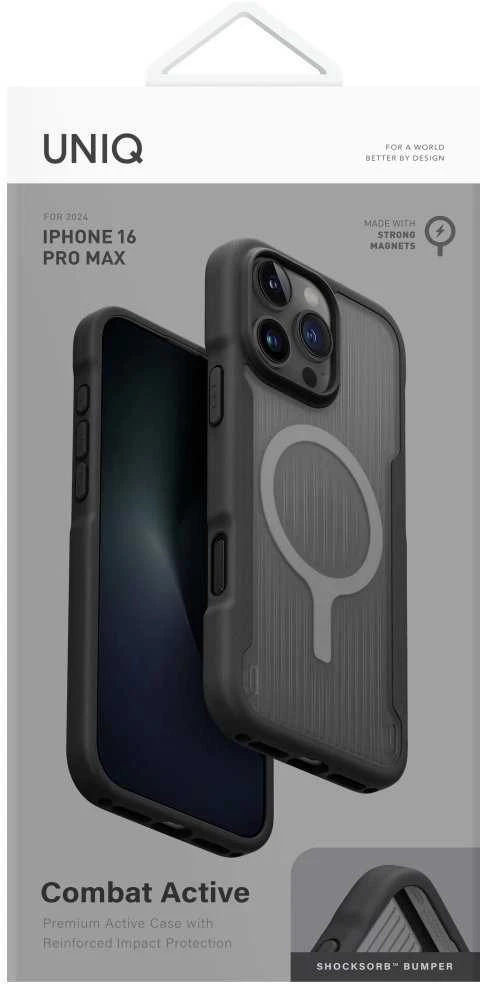 Uniq Combat Active Magclick įkrovimo dėklas, skirtas iPhone 16 Pro Max - Juodas