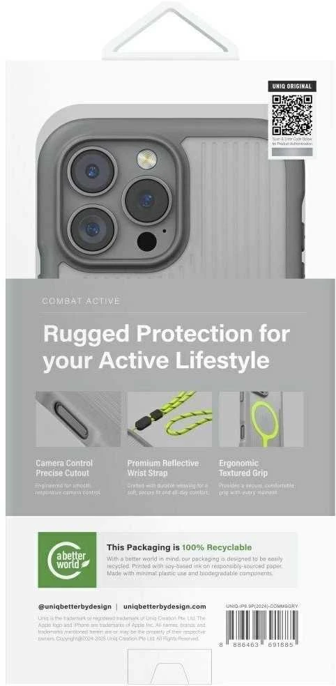 Uniq Combat Active Magclick įkrovimo dėklas, skirtas iPhone 16 Pro Max – pilkas