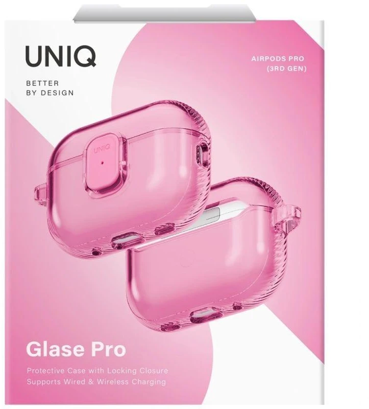 Uniq Glase Pro dėklas su užraktu, skirtas AirPods Pro 3 - Skaidrus Rožinis